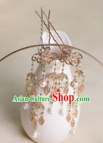 Chinese Ancient Palace Lady Tassel Hairpin Traditional Song Dynasty Princess Golden Hair Stick