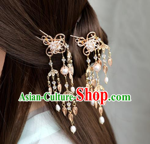 Chinese Ancient Palace Lady Tassel Hairpin Traditional Song Dynasty Princess Golden Hair Stick