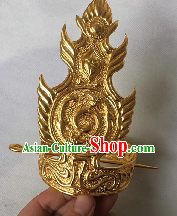 Chinese Traditional Ming Dynasty Emperor Hair Accessories Ancient King Golden Hairdo Crown and Hairpin