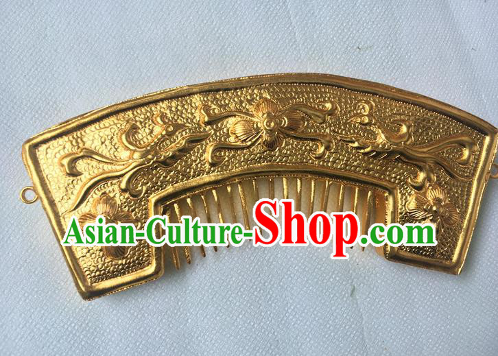 Chinese Ancient Court Princess Golden Hairpin Traditional Tang Dynasty Imperial Concubine Hair Comb