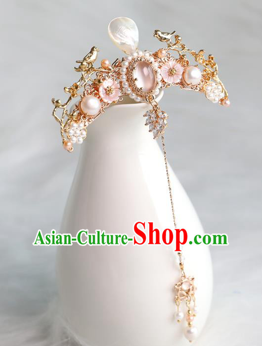 Chinese Ancient Palace Beauty Tassel Hairpin Traditional Ming Dynasty Princess Shell Hair Crown