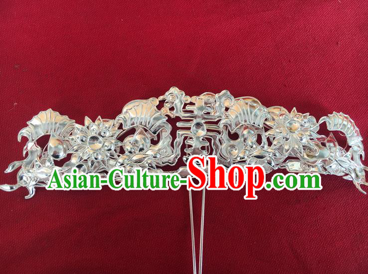 Chinese Traditional Ming Dynasty Empress Hair Accessories Ancient Court Woman Argent Hairpin