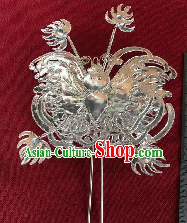 Chinese Ancient Princess Silver Butterfly Hairpin Traditional Ming Dynasty Court Empress Hair Accessories