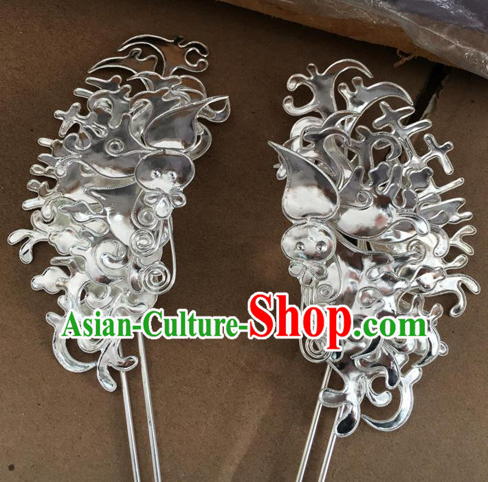 Chinese Ancient Palace Lady Silver Butterfly Hairpin Traditional Ming Dynasty Princess Hair Stick