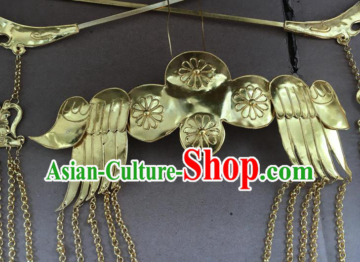 Chinese Ancient Bride Wedding Hairpins Traditional Ming Dynasty Empress Golden Tassel Hair Crown