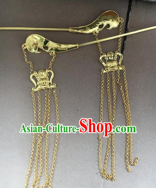 Chinese Ancient Bride Wedding Hairpins Traditional Ming Dynasty Empress Golden Tassel Hair Crown