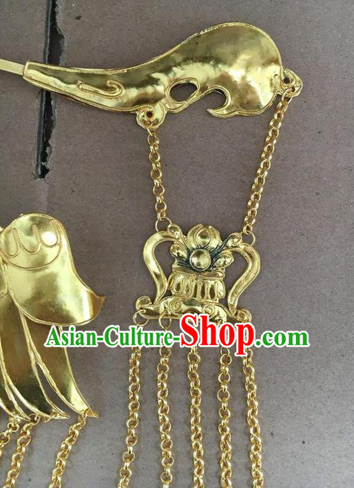 Chinese Ancient Bride Wedding Hairpins Traditional Ming Dynasty Empress Golden Tassel Hair Crown