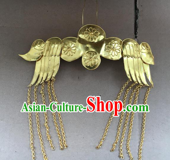 Chinese Ancient Bride Wedding Hairpins Traditional Ming Dynasty Empress Golden Tassel Hair Crown