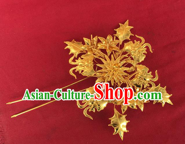 Chinese Ancient Court Woman Hairpin Traditional Ming Dynasty Empress Golden Hair Stick