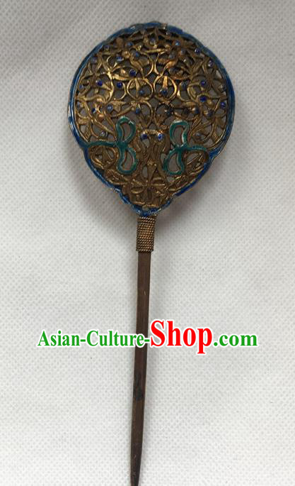 Chinese Ancient Court Woman Silver Hairpin Headwear Traditional Qing Dynasty Imperial Concubine Blueing Hair Stick