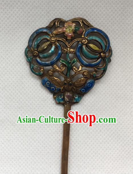 Chinese Ancient Imperial Concubine Silver Hairpin Headwear Traditional Qing Dynasty Cloisonne Butterfly Hair Stick