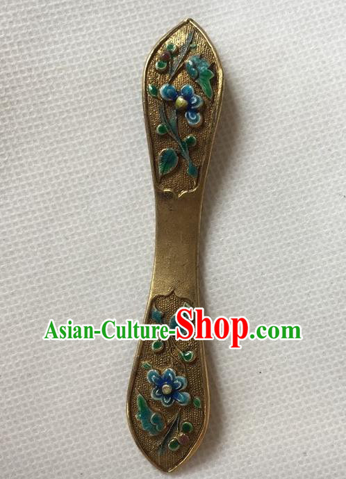 Chinese Ancient Court Lady Golden Hairpin Headwear Traditional Qing Dynasty Cloisonne Flowers Hair Stick