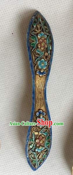 Chinese Ancient Court Empress Hairpin Headwear Traditional Qing Dynasty Cloisonne Plum Blossom Hair Stick