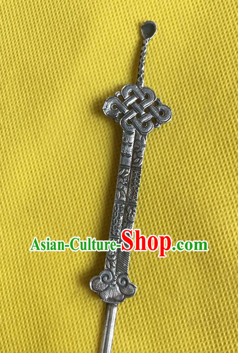 Chinese Ancient Princess Silver Hairpin Headwear Traditional Qing Dynasty Imperial Concubine Hair Stick