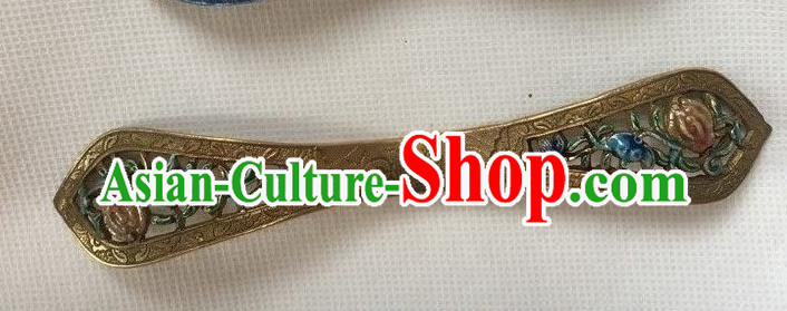Chinese Ancient Empress Blueing Hairpin Headwear Traditional Qing Dynasty Carving Golden Hair Stick