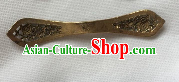 Chinese Ancient Empress Blueing Hairpin Headwear Traditional Qing Dynasty Carving Golden Hair Stick