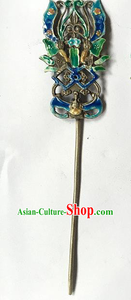 Chinese Ancient Empress Silver Hairpin Traditional Qing Dynasty Queen Cloisonne Bat Hair Stick