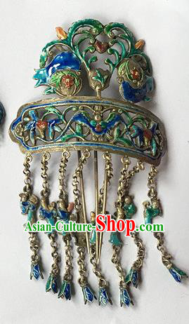 Chinese Ancient Empress Cloisonne Tassel Hairpin Traditional Qing Dynasty Court Queen Hair Comb
