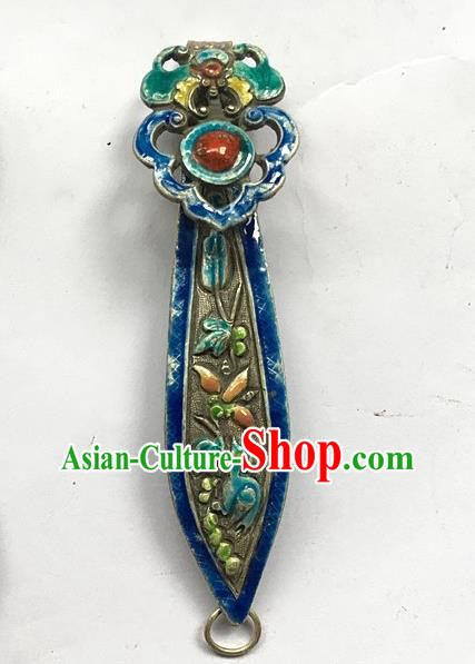 Chinese Ancient Imperial Concubine Cloisonne Silver Hairpin Traditional Qing Dynasty Court Ruby Hair Stick