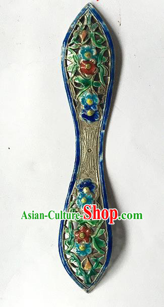 Chinese Ancient Silver Carving Hairpin Traditional Qing Dynasty Palace Princess Cloisonne Hair Stick