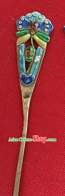 Chinese Ancient Princess Silver Hairpin Traditional Qing Dynasty Palace Lady Cloisonne Butterfly Hair Stick