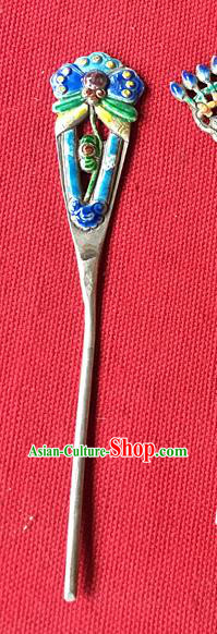 Chinese Ancient Princess Silver Hairpin Traditional Qing Dynasty Palace Lady Cloisonne Butterfly Hair Stick