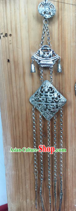 Chinese Ancient Qing Dynasty Brooch Accessories Traditional Wedding Silver Tassel Pendant