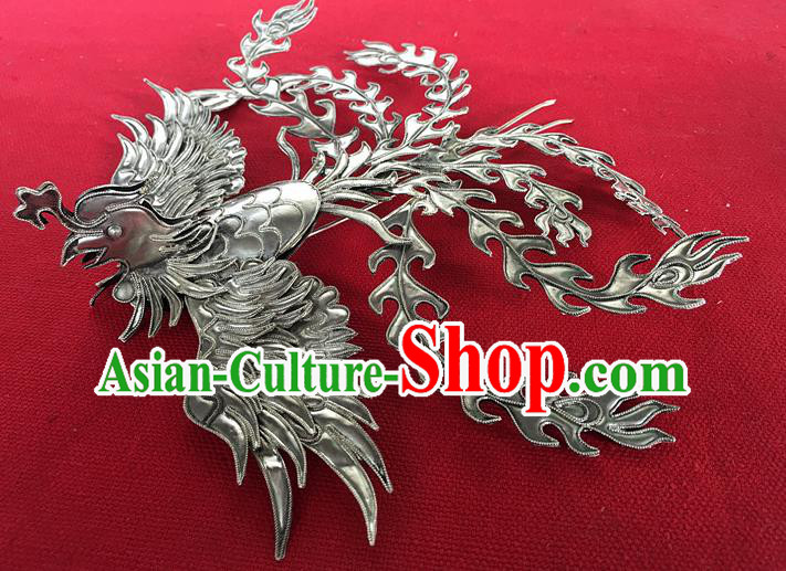 Chinese Ancient Bride Hairpin Traditional Ming Dynasty Silver Phoenix Hair Crown