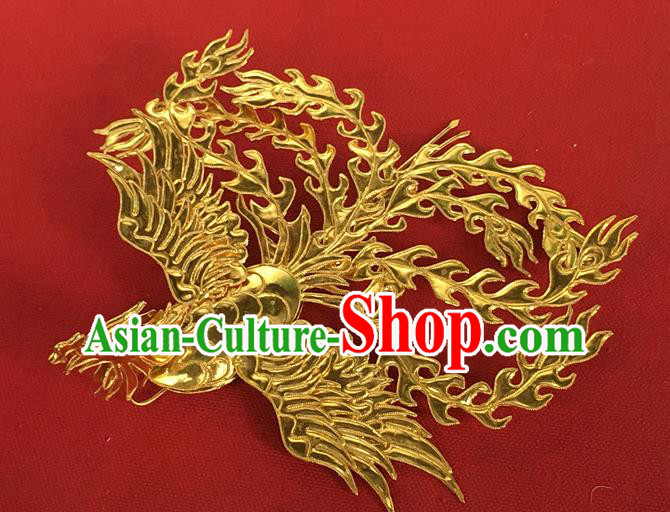 Chinese Ancient Empress Golden Phoenix Hairpin Traditional Ming Dynasty Imperial Concubine Hair Crown