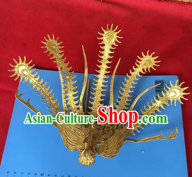 Chinese Ancient Court Woman Hairpin Traditional Ming Dynasty Empress Golden Phoenix Hair Crown Headwear