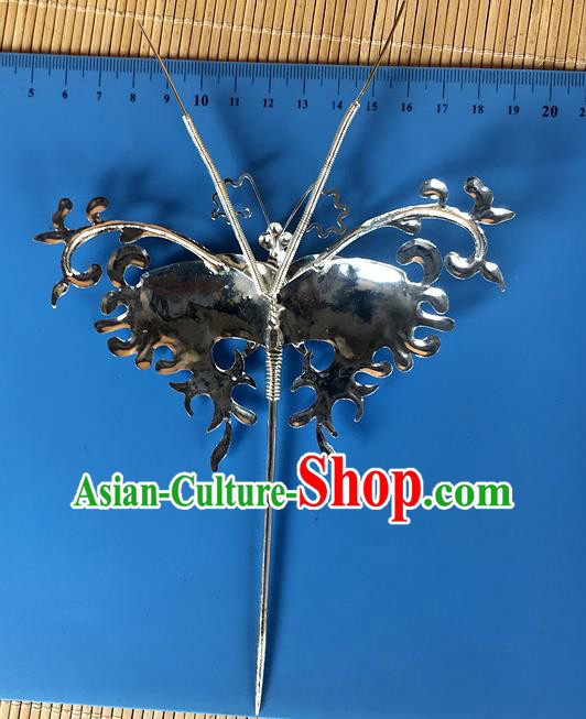 Chinese Ancient Young Lady Hairpin Traditional Ming Dynasty Princess Silver Butterfly Hair Stick Headpiece