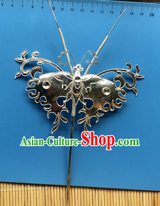Chinese Ancient Young Lady Hairpin Traditional Ming Dynasty Princess Silver Butterfly Hair Stick Headpiece