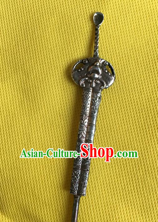 Chinese Ancient Court Woman Hairpin Headwear Traditional Qing Dynasty Silver Bat Hair Stick