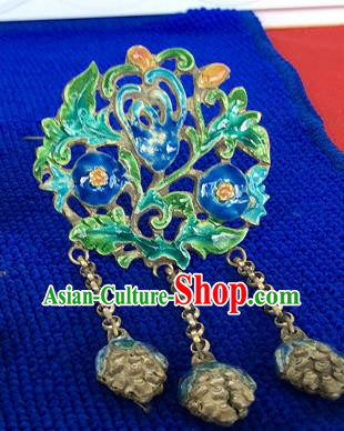 Chinese Ancient Princess Silver Tassel Hairpin Traditional Qing Dynasty Court Lady Cloisonne Pomegranate Hair Stick