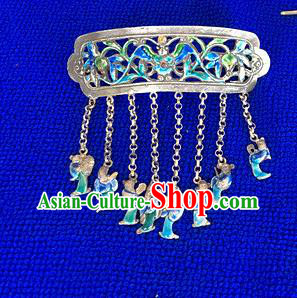 Chinese Ancient Princess Silver Tassel Hairpin Traditional Qing Dynasty Court Lady Cloisonne Hair Crown