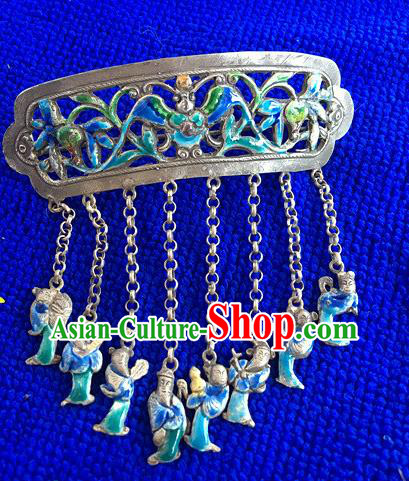 Chinese Ancient Princess Silver Tassel Hairpin Traditional Qing Dynasty Court Lady Cloisonne Hair Crown