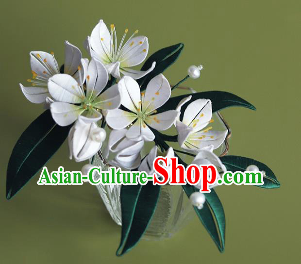 Chinese Traditional Ming Dynasty Hairpin Hair Accessories Ancient Princess White Silk Pear Blossom Hair Stick