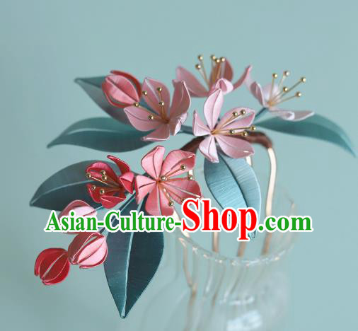 Chinese Traditional Song Dynasty Hair Accessories Pink Silk Begonia Hairpin Ancient Princess Hair Comb