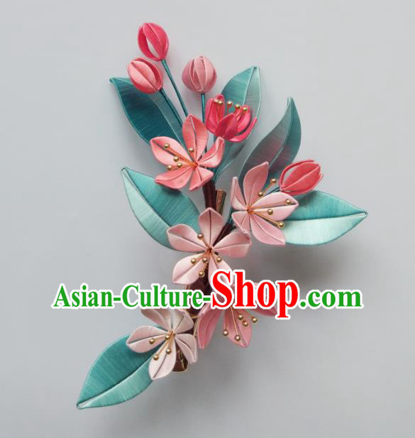 Chinese Traditional Pink Silk Begonia Hairpin Ancient Princess Hair Stick Song Dynasty Hair Accessories