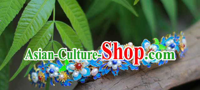Chinese Ancient Empress Pearls Hair Crown Traditional Ming Dynasty Hanfu Blueing Lotus Hairpin