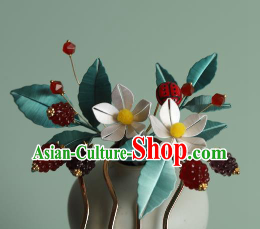 Chinese Traditional Hair Accessories Silk Flowers Hairpin Ancient Princess Raspberry Hair Comb