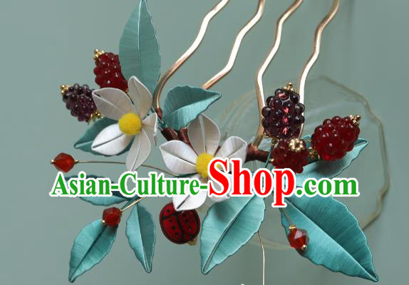 Chinese Traditional Hair Accessories Silk Flowers Hairpin Ancient Princess Raspberry Hair Comb
