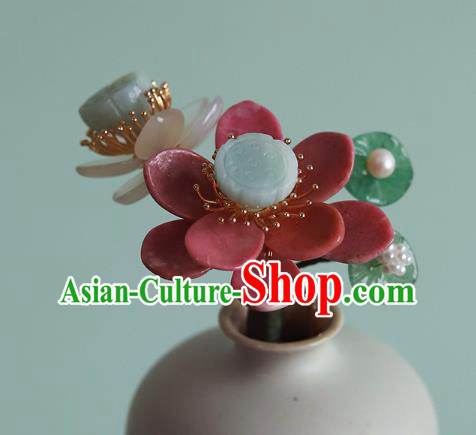 Chinese Traditional Hanfu Jadeite Hairpin Hair Accessories Ancient Princess Red Lotus Hair Stick