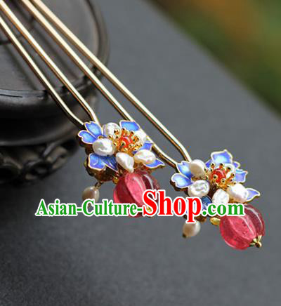Chinese Traditional Ming Dynasty Queen Blueing Hair Stick Ancient Court Woman Hairpin