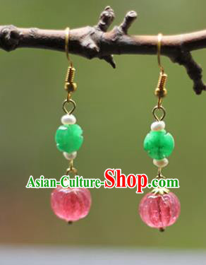 Handmade China Pearls Earrings Traditional Qing Dynasty Empress Jade Ear Accessories