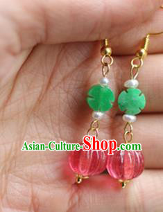 Handmade China Pearls Earrings Traditional Qing Dynasty Empress Jade Ear Accessories