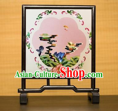 China Embroidered Desk Screen Double Side Suzhou Embroidery Silk Craft Handmade Blackwood Table Ornament