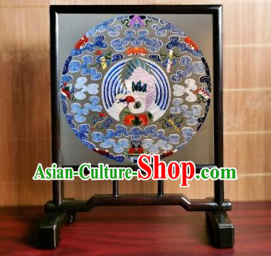 China Traditional Suzhou Embroidered Cloud Crane Desk Screen Handmade Blackwood Craft Table Furniture