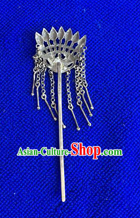 Chinese Traditional Qing Dynasty Silver Tassel Hair Stick Ancient Court Lady Cloisonne Bat Hairpin