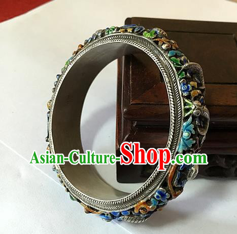 Handmade China National Cloisonne Bracelet Accessories Ethnic Silver Carving Dragon Bangle
